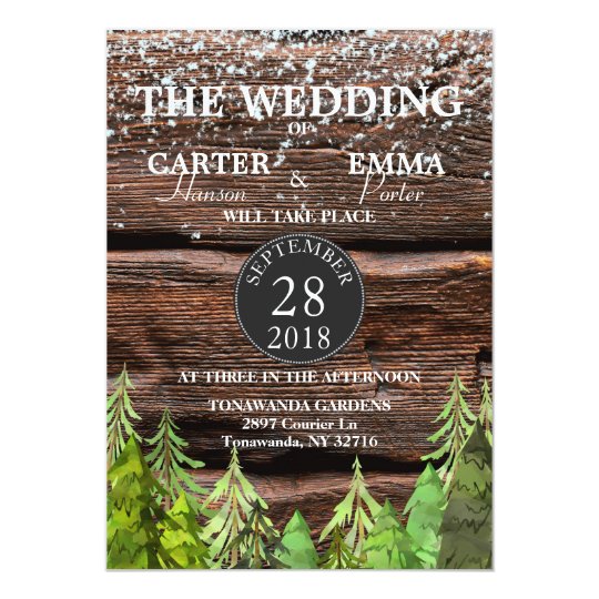 Rustic Winter Evergreen Snow Wedding Invitation