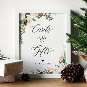 Rustic Winter Floral Berries Cards & Gifts Sign