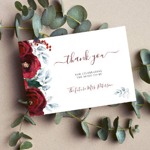 Rustic winter floral bridal shower thank you card