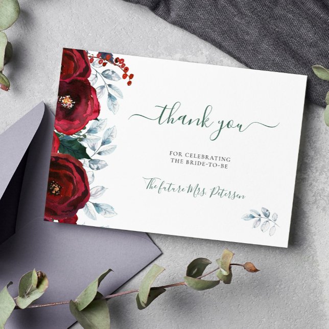 Rustic winter floral bridal shower thank you card (Creator Uploaded)
