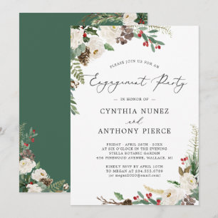 Rustic Winter Floral Chic Holiday Engagement Party Invitation