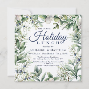 Rustic Winter Floral Christmas Holiday Lunch Invitation