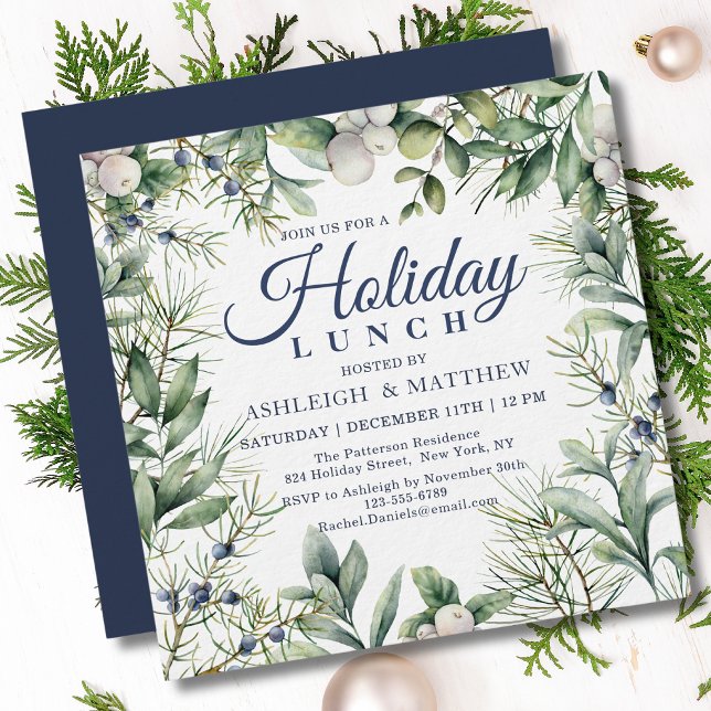 Rustic Winter Floral Christmas Holiday Lunch Invitation (Creator Uploaded)
