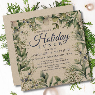 Rustic Winter Floral Christmas Holiday Lunch Invitation