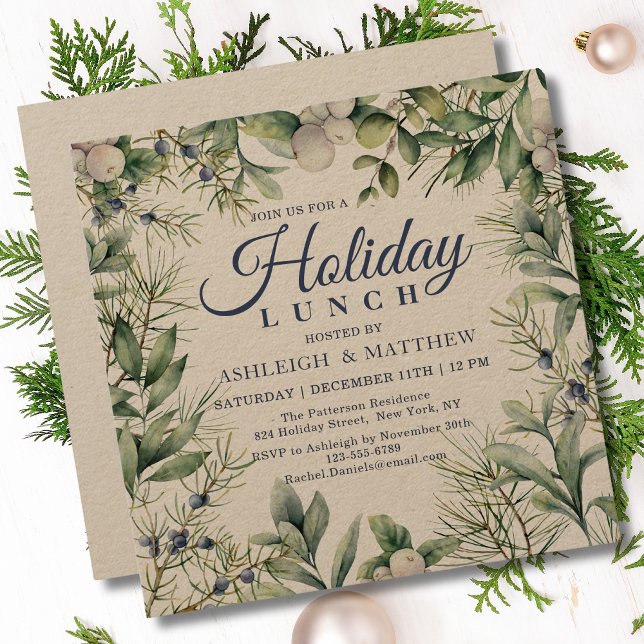 Rustic Winter Floral Christmas Holiday Lunch Invitation (Creator Uploaded)
