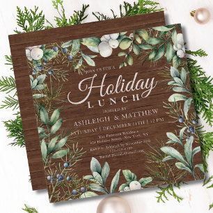 Rustic Winter Floral Christmas Holiday Lunch Invitation