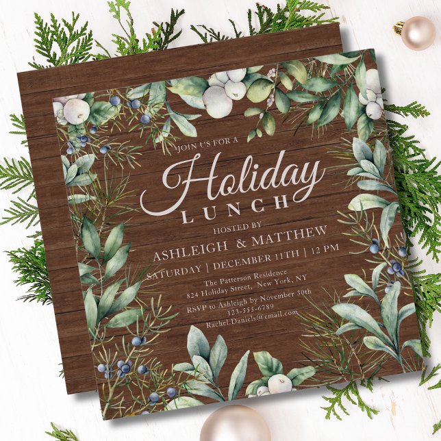 Rustic Winter Floral Christmas Holiday Lunch Invitation (Creator Uploaded)