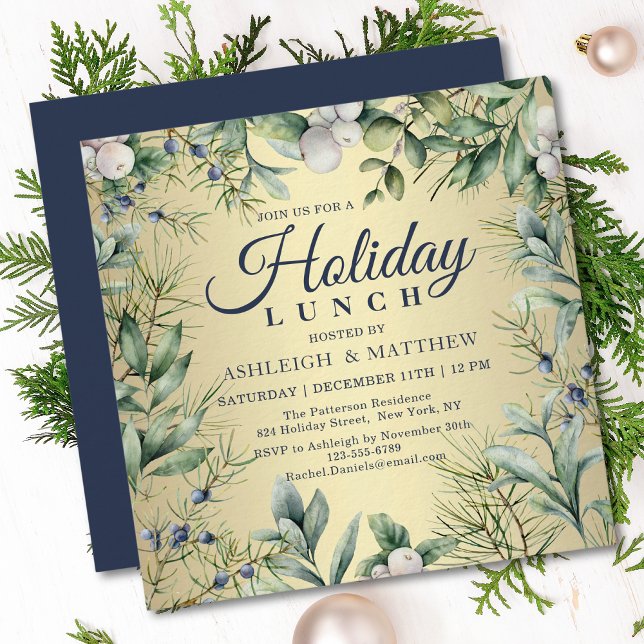 Rustic Winter Floral Christmas Holiday Lunch Invitation (Creator Uploaded)