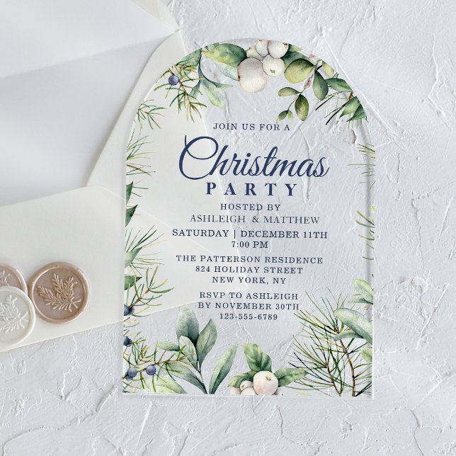 Rustic Winter Floral Christmas Party Acrylic Invitations (Creator Uploaded)