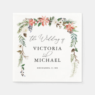 Rustic Winter Floral   Christmas Wedding Napkin