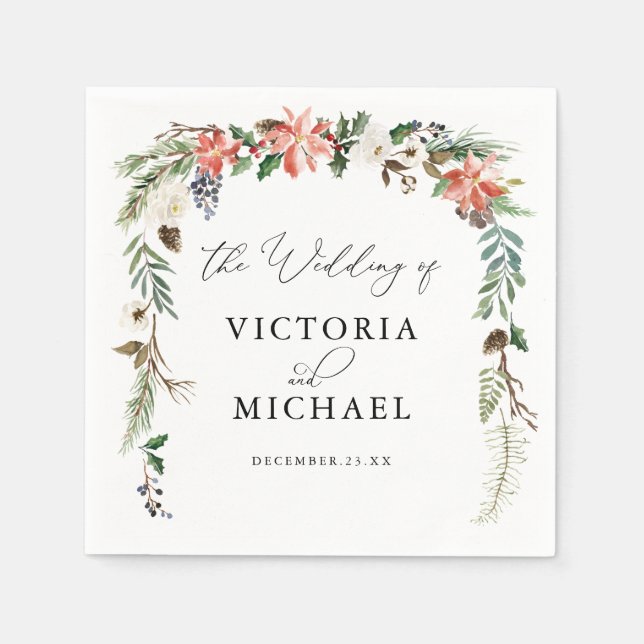 Rustic Winter Floral | Christmas Wedding Napkin (Front)
