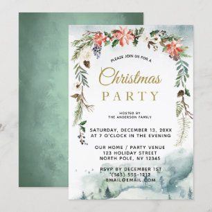 Rustic Winter Floral Forest Christmas Party Invitation