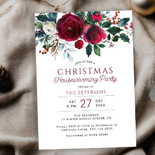 Rustic winter floral housewarming Christmas party Invitation