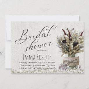 Rustic Winter Floral Jar Linen Bridal Shower Invitation
