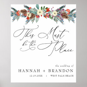 Rustic Winter Floral Modern Wedding Welcome Poster