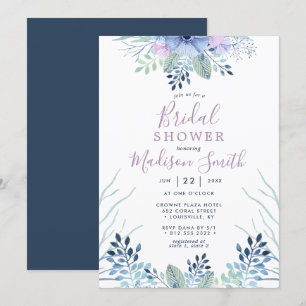 Rustic Winter Floral Navy Watercolor Bridal Shower Invitation