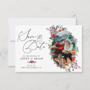 Rustic Winter Floral Photo Save the Date
