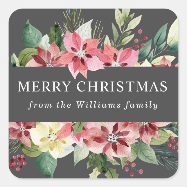 rustic winter floral poinsettia holiday  square sticker (Front)