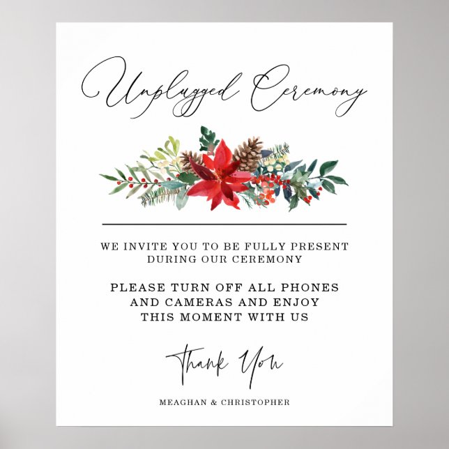 Rustic Winter Floral | Unplugged Ceremony Sign (Front)