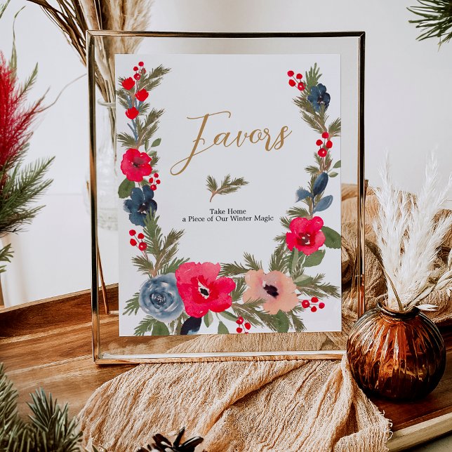 Rustic Winter Floral Watercolor Wedding favours Poster (Rustic Winter Floral Watercolor Wedding favors Poster)