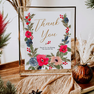 Rustic Winter Floral Watercolor Wedding thank you Poster