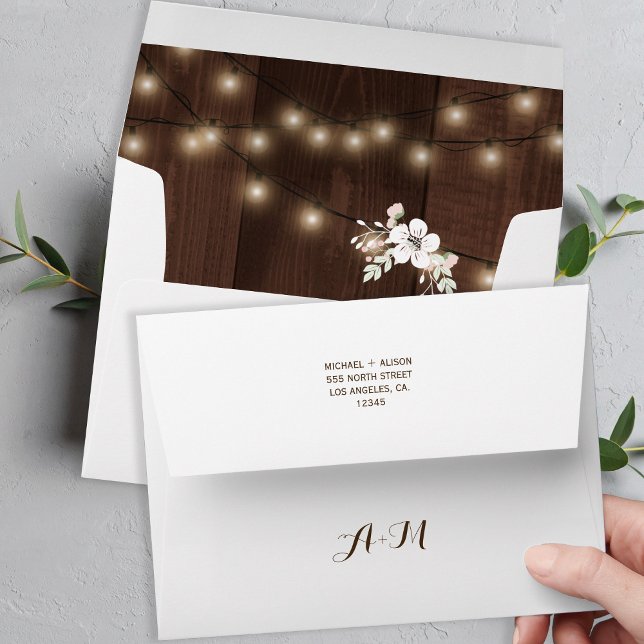 Rustic Winter Floral Wedding | Barn Wood Lights Envelope (Creator Uploaded)