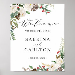 Rustic Winter Floral Wedding Welcome Sign