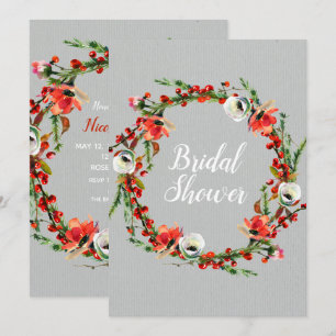 Rustic Winter Floral Wreath Modern Bridal Shower Invitation