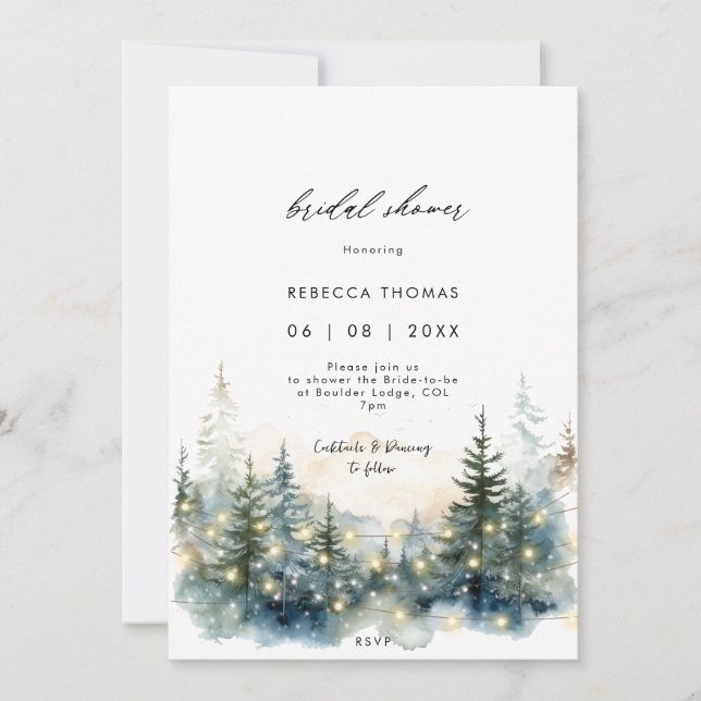 rustic winter forest bridal shower invitation (Front)