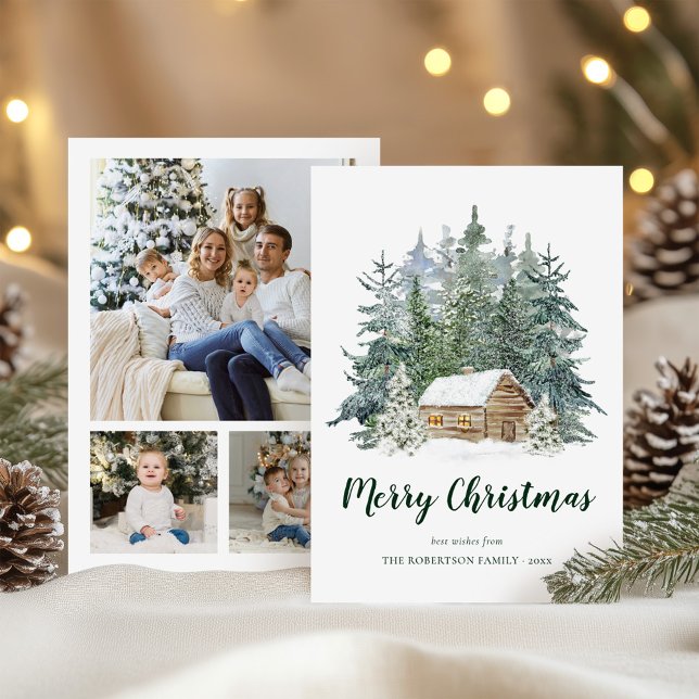Rustic Winter Forest Cabin Christmas Photo Holiday Card (Creator Uploaded)