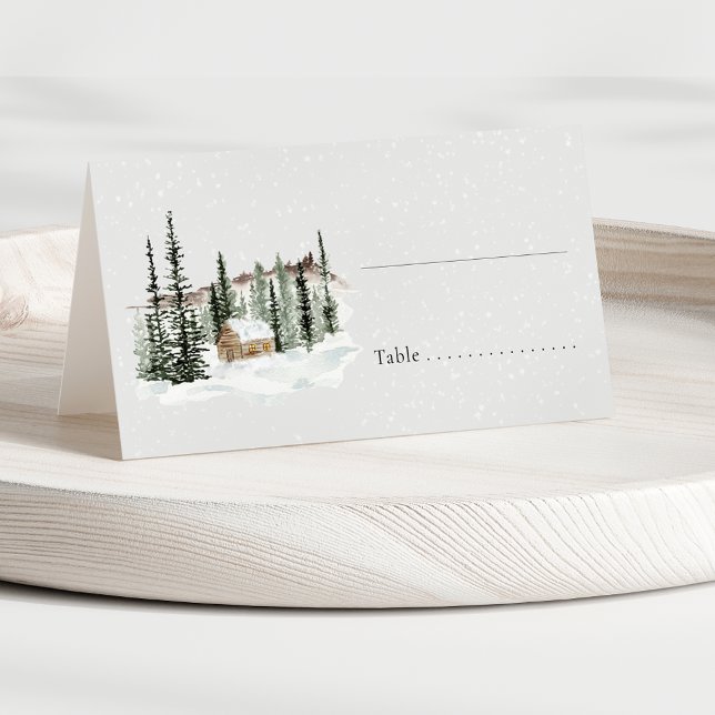 Rustic Winter Forest Cabin Wedding Place Card (Creator Uploaded)