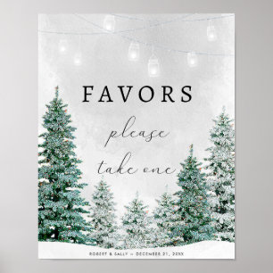 rustic winter forest favours wedding sign