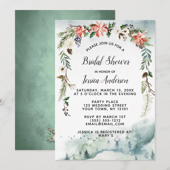 Rustic Winter Forest Floral Bridal Shower Invitation (Front/Back)