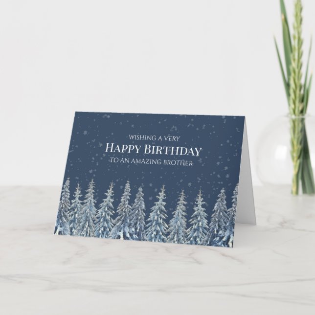 Rustic Winter Forest Happy Birthday Brother Card (Front)