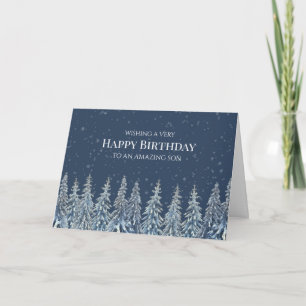 Rustic Winter Forest Happy Birthday Son Card