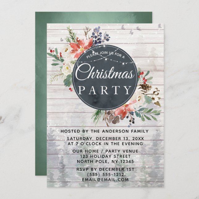 Rustic Winter Forest Lights Christmas Party Invitation (Front/Back)