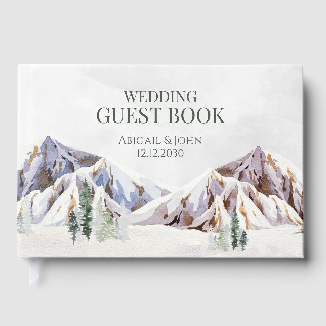 Rustic Winter Forest Mountain Wedding Guest Book (Front)