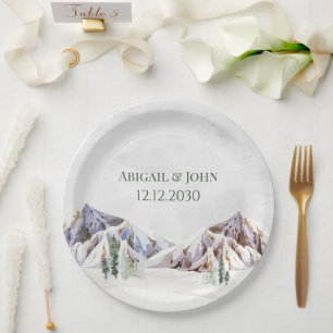 Rustic Winter Forest Mountain Wedding Paper Plate