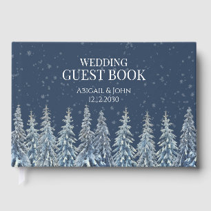 Rustic Winter Forest Navy Blue Wedding Guest Book