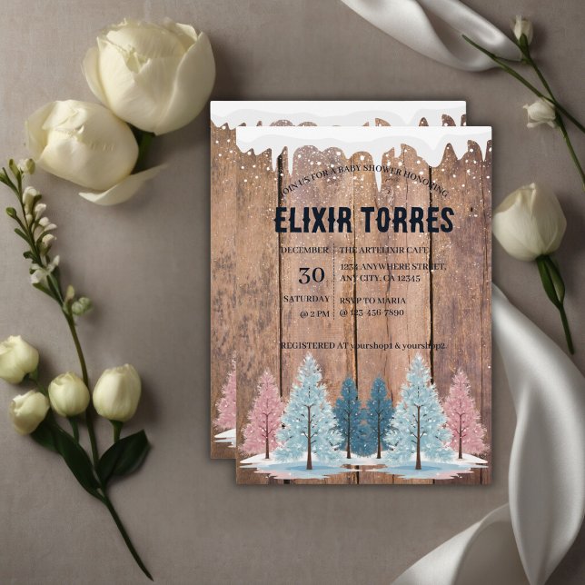 Rustic Winter Forest Pine Trees Baby Shower Invitation (Creator Uploaded)