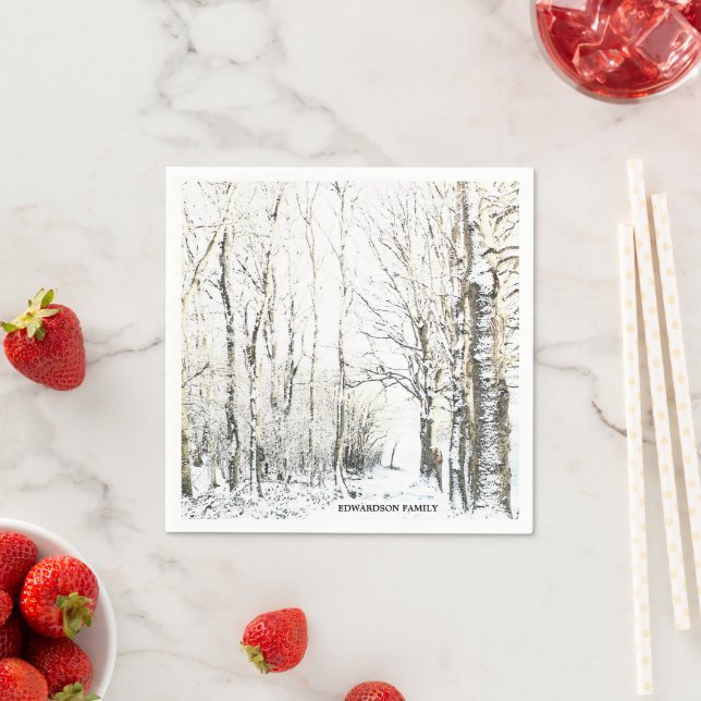 Rustic winter forest trees family name napkin (Insitu)