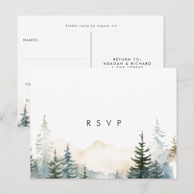 rustic winter forest wedding rsvp postcard (Front/Back)