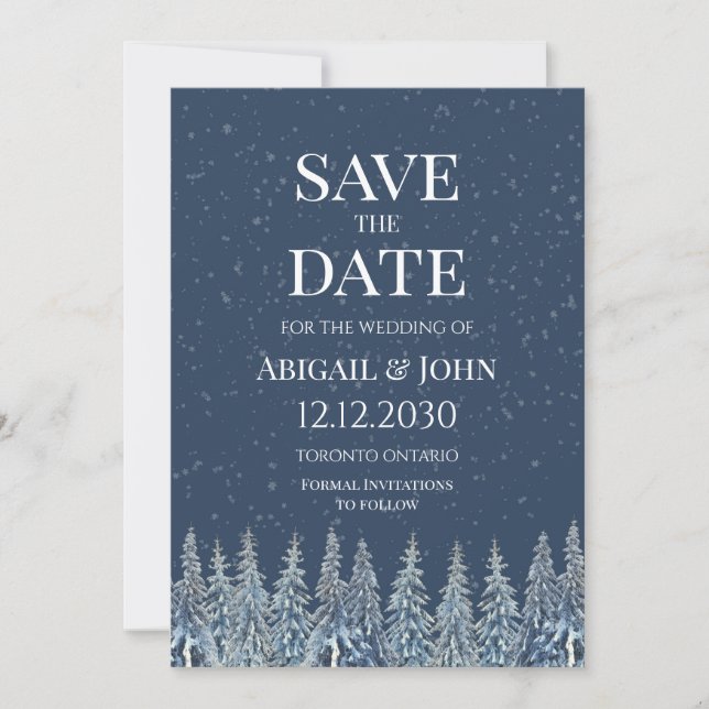 Rustic Winter Forest Wedding Save the Date Card (Front)