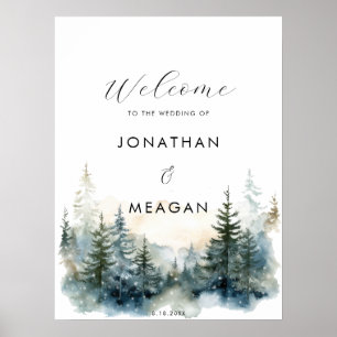 Rustic winter forest welcome wedding sign