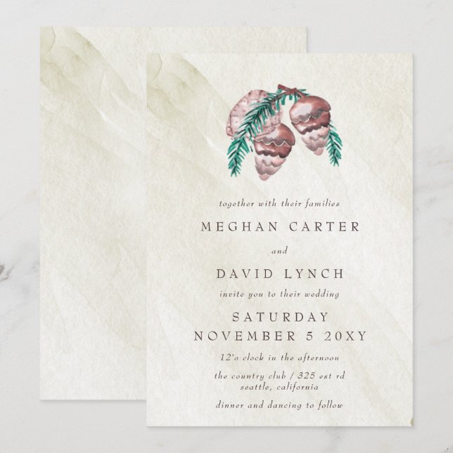 Rustic Winter Forest Woodland Pine Cone Wedding In Invitation (Front/Back)