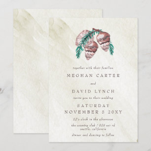 Rustic Winter Forest Woodland Pine Cone Wedding In Invitation