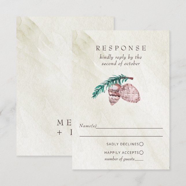 Rustic Winter Forest Woodland Pine Cone Wedding RSVP Card (Front/Back)