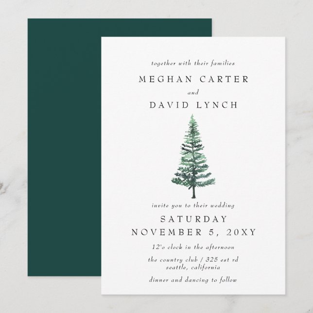 Rustic Winter Forest Woodland Pine Wedding Invitation (Front/Back)