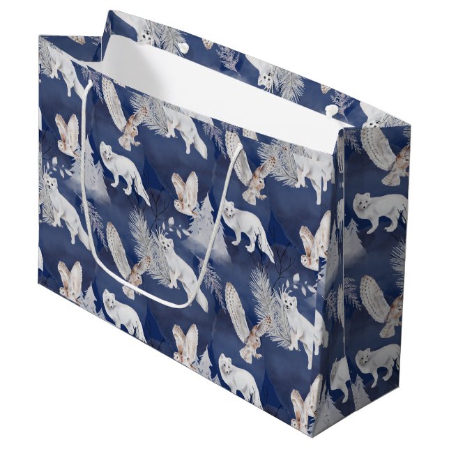  Rustic Winter Fox & Owl Christmas Gift   Large Gift Bag (Front Angled)