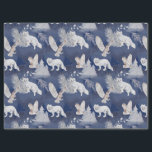 Rustic Winter Fox & Owl Christmas Gift   Tissue Paper<br><div class="desc">A rich dark blue background with a beautiful mountains scene in a pattern with snowy pine trees,  white foxes,  and flying snowy owls. This Christmas tissue paper is perfect for your holiday crafting and christmas presents this season.</div>